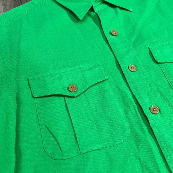 Mens Medium Polo Ralph Lauren Linen Cotton Light Green Shirt Sleeve Safari Shirt - Picture 5 of 8
